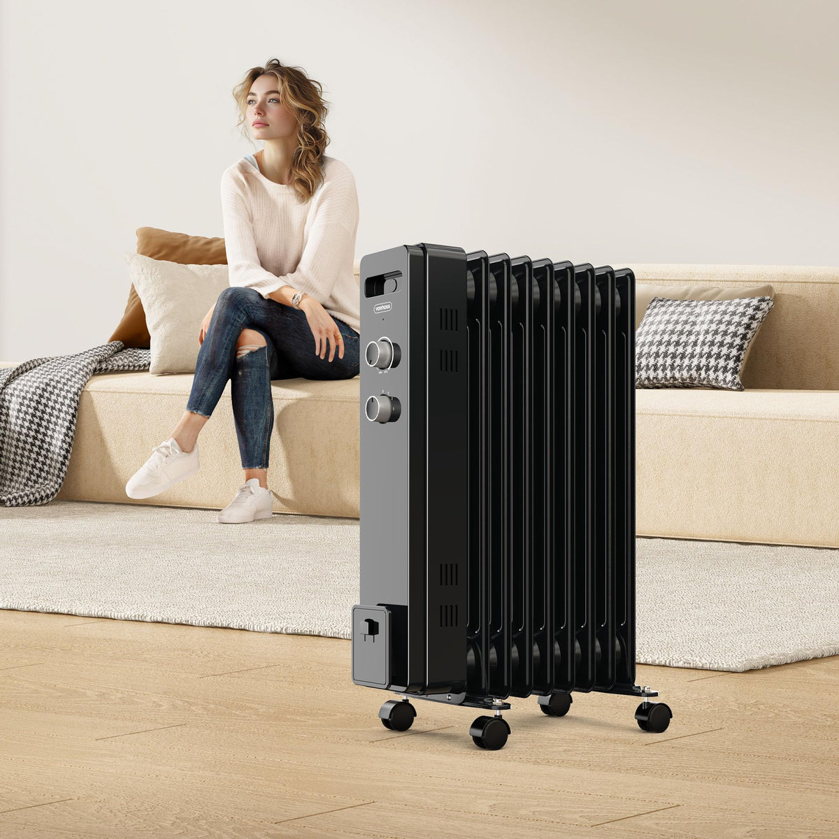 VonHaus Oil Filled Radiator 11 Fins – 2500W, 3 Heat Settings, 24 Hour Timer