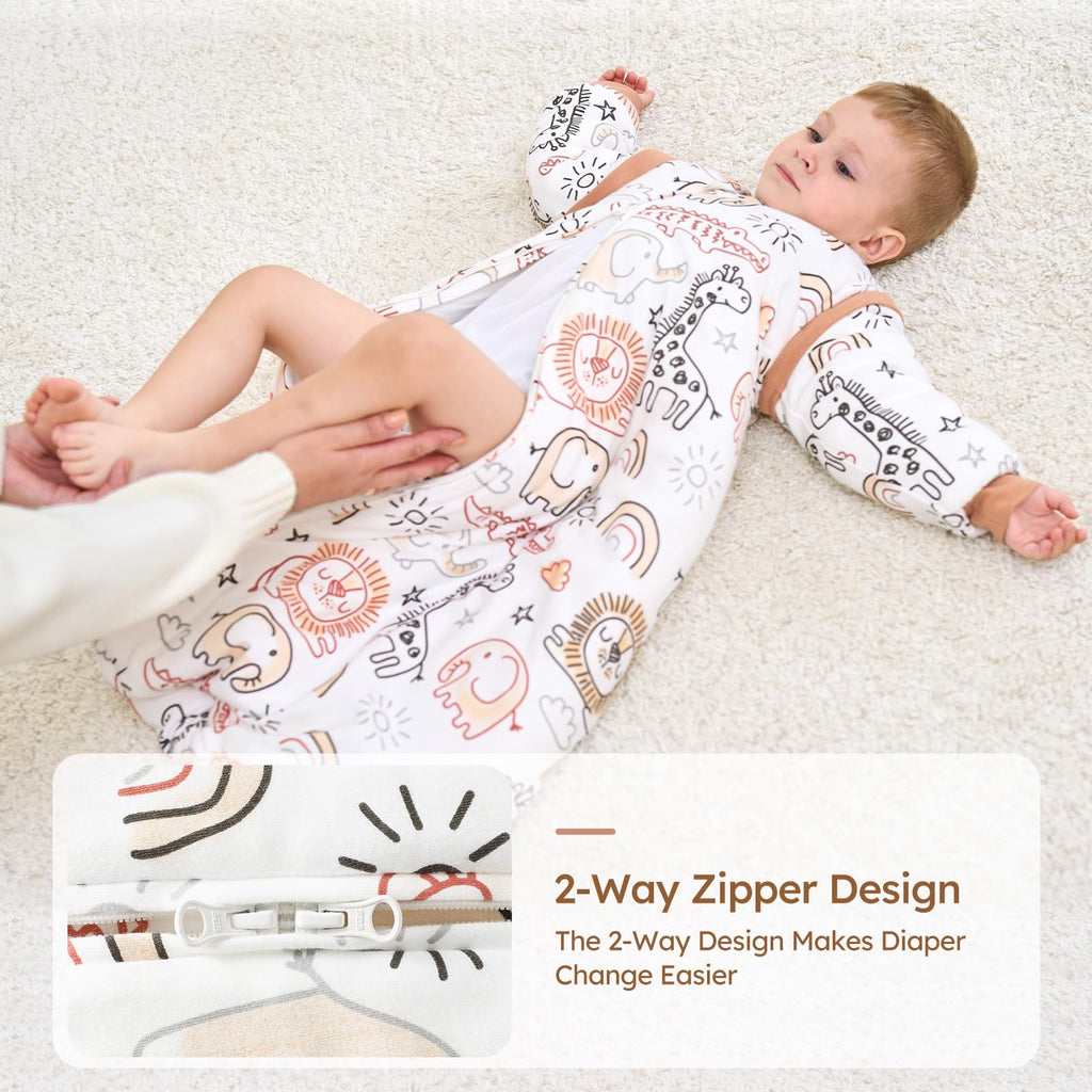 Yoofoss Baby Sleeping Bag 3.0 TOG - 6-12 Months Winter Sleeping Bag Baby with Removable Long Sleeves 100% Organic Cotton Sleep Sack Newborn Infant Toddler Giraffe