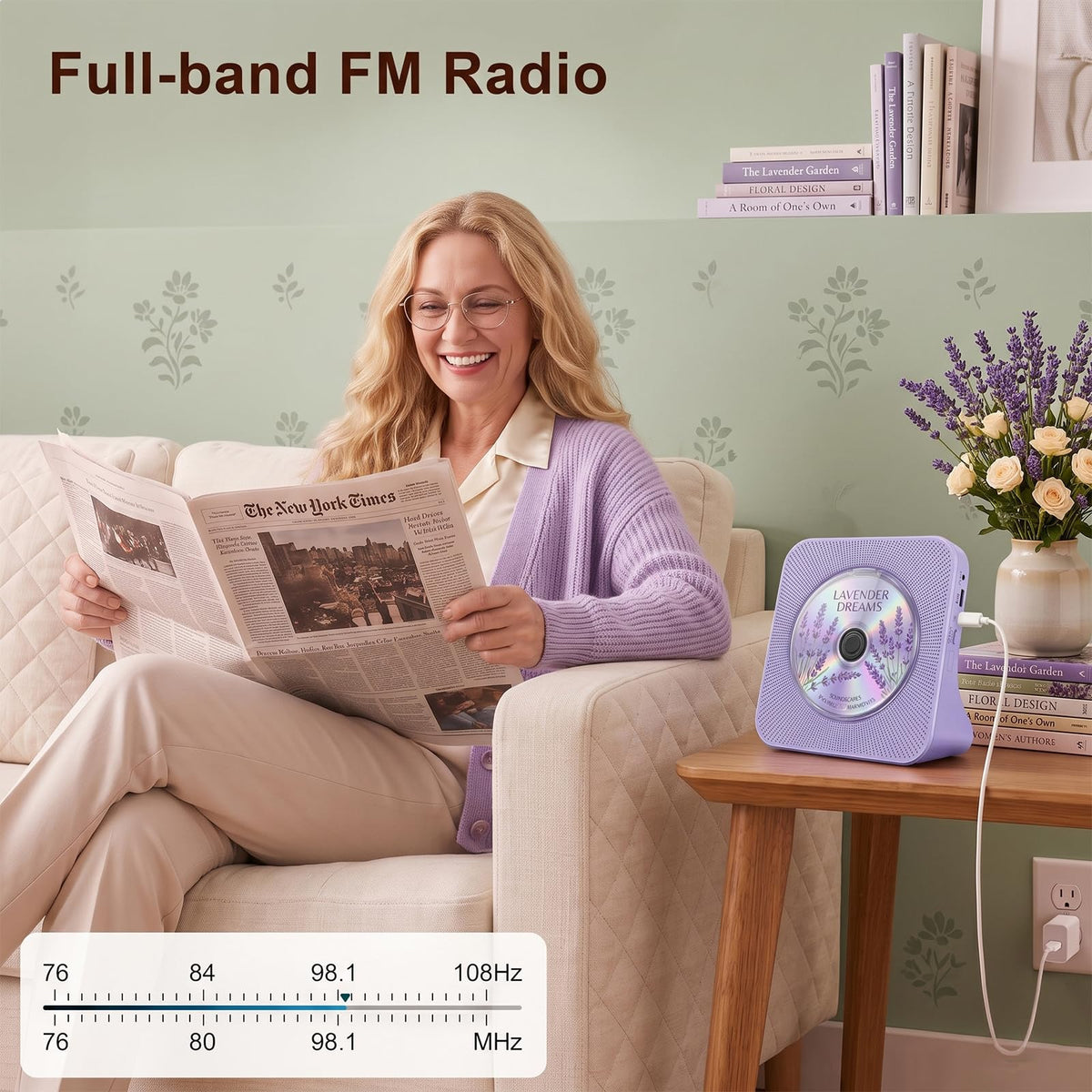 Portable CD Player with Bluetooth, Gueray Desktop CD Players for Home, Bulit-in Double HiFi Speakers, AUX&Headphone Jack, FM Radio Boombox with Remote Control, USB Port,LCD Display (White)