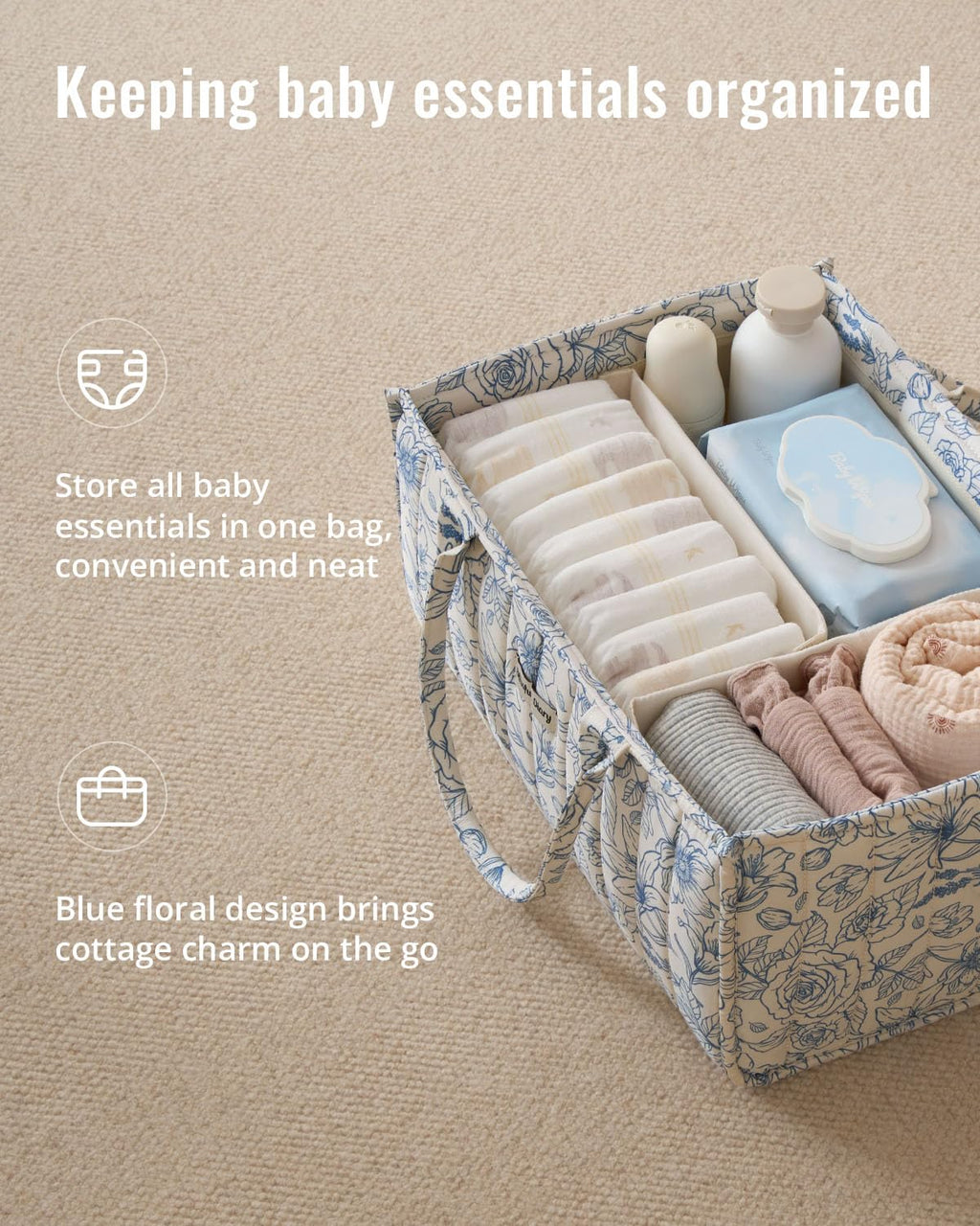 Blissful Diary Nappy Caddy Organiser, Baby Diaper Caddy for Nappy Station, Stylish Storage Basket for Newborn Essentials, Baby Shower Gifts for Girl or Boy, Sage Green