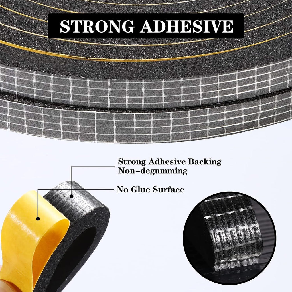 Draught Excluder Self Adhesive Foam Tape 6mm(W) x 3mm(T) Window Door Weather Stripping SoundProof Weather Strip Tape Seals for Gap Seal, 2 Rolls, Total 20M Long White