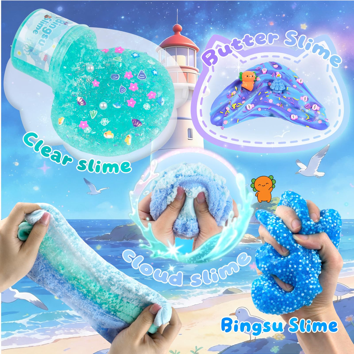 6-Pack Pink Slime Kit for Girls, Cloud Butter Squishy Birthday Gift Set