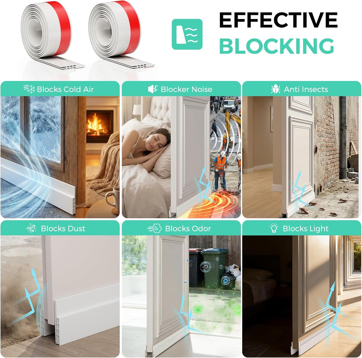 Hojoy Draft Excluder for Doors, Self Adhesive Door Draft Excluder 2 Pack
