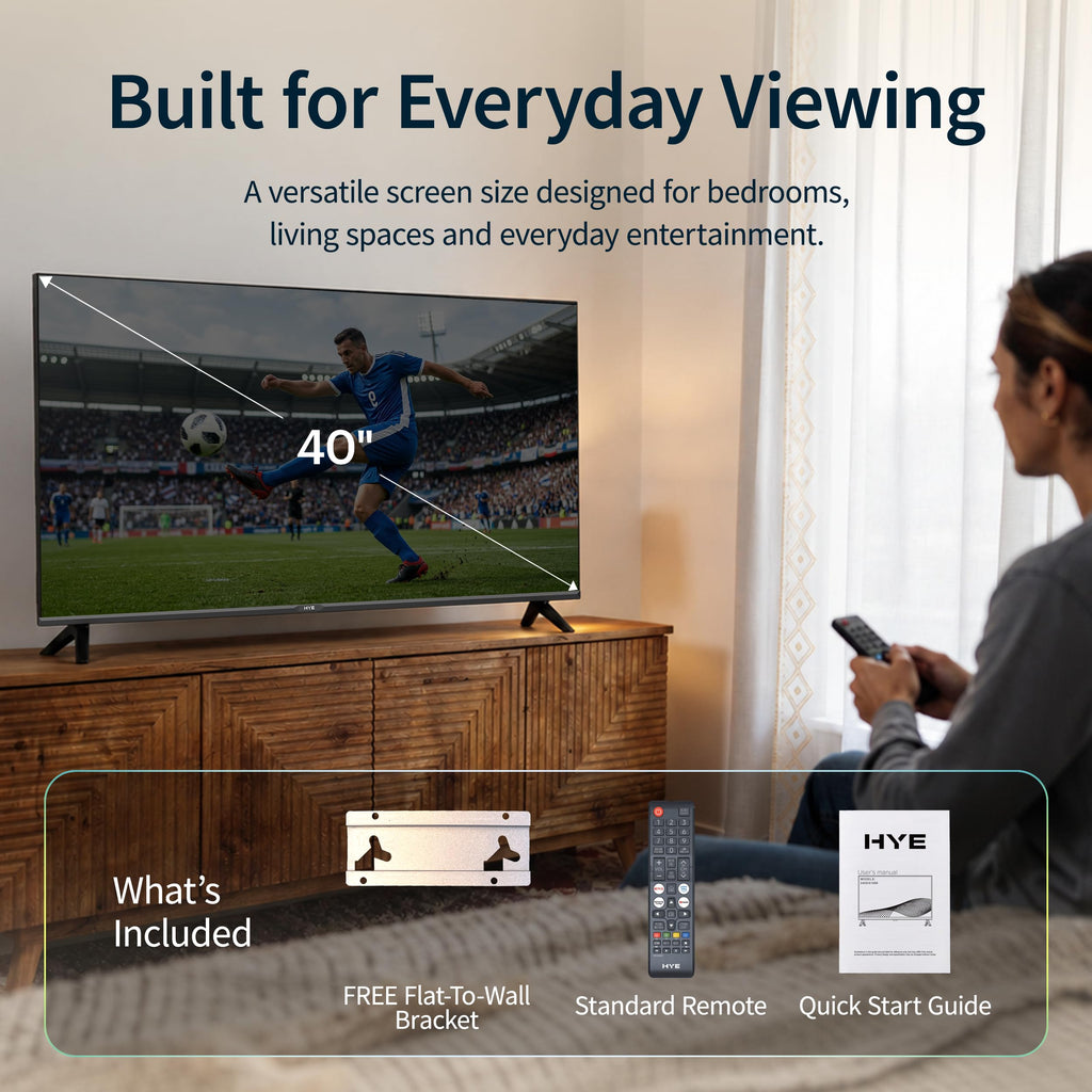 HYE 43" LED Smart TV - 4K Ultra HD, Samsung Tizen OS & Gaming Hub, Black