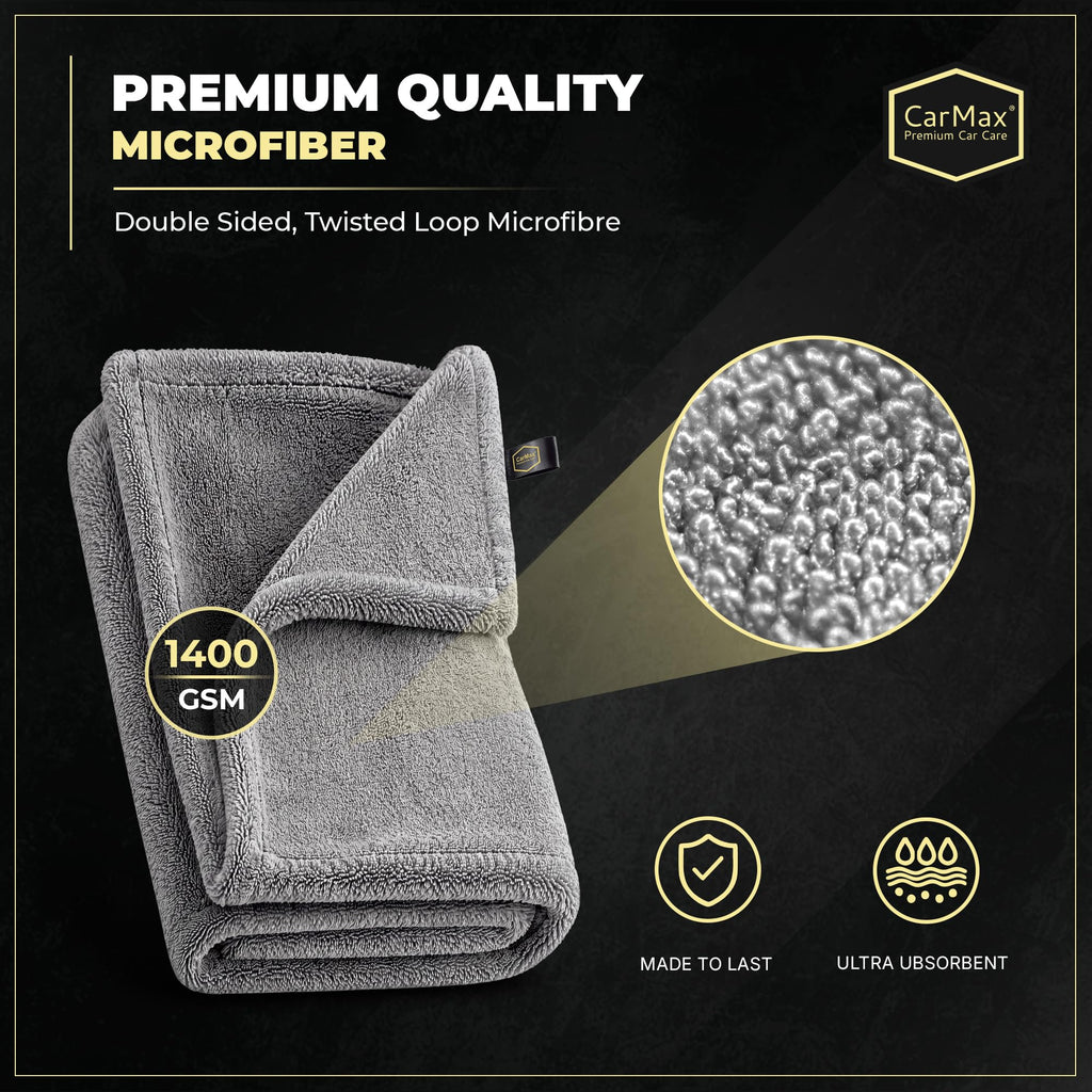 CarMax® - Original XXL Twisted Loop Car Drying Towel - Double-Sided - 90cm x 60cm 1400gsm Microfibre for fast streak-free drying and detailing