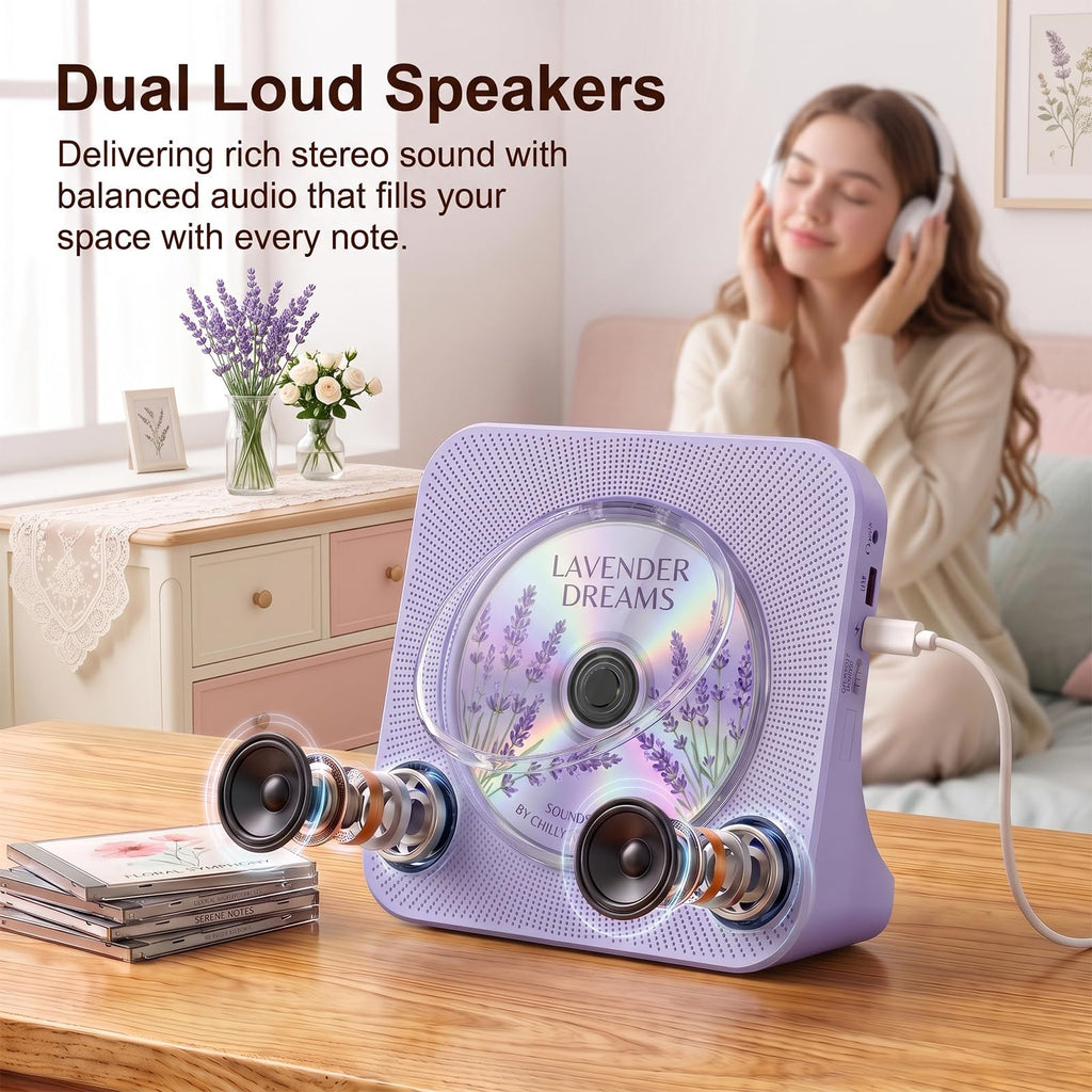 Portable CD Player with Bluetooth, Gueray Desktop CD Players for Home, Bulit-in Double HiFi Speakers, AUX&Headphone Jack, FM Radio Boombox with Remote Control, USB Port,LCD Display (White)
