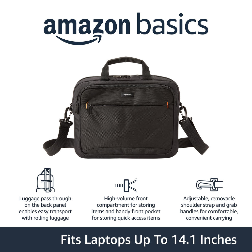 Amazon Basics Laptop Shoulder Bag, Slim 15.6 inch, Black, 1-Pack