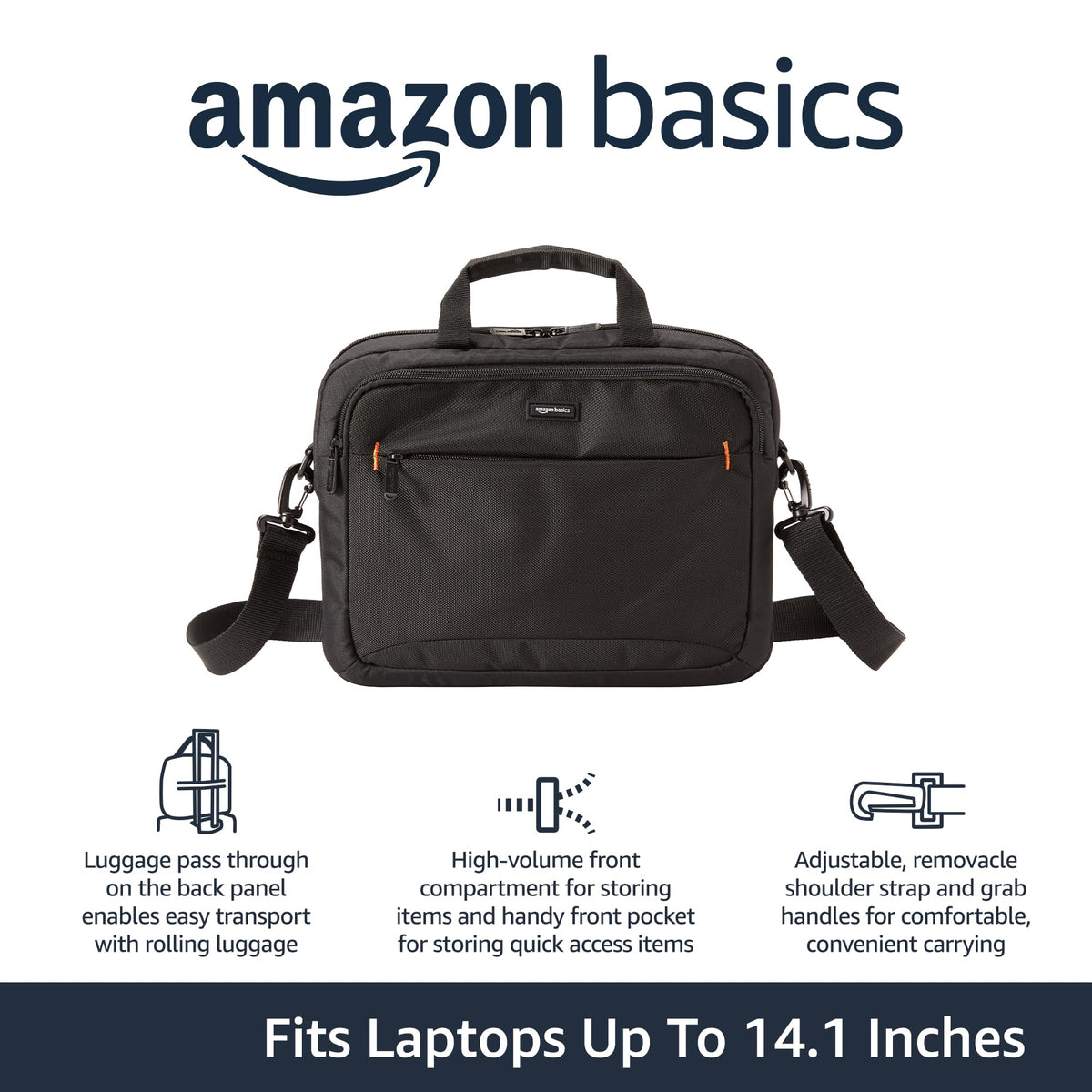 Amazon Basics Laptop Shoulder Bag, Slim 15.6 inch, Black, 1-Pack