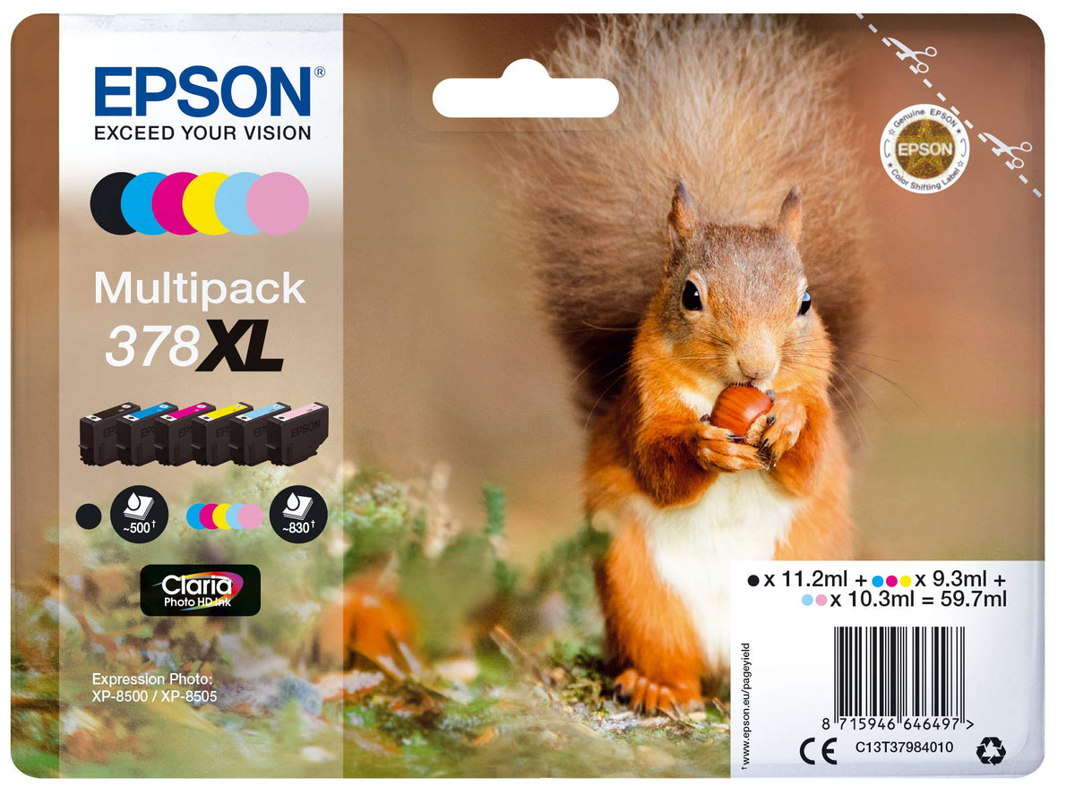 Epson 378 Black Squirrel Genuine, Claria Photo HD Ink Cartridge, Standard Capacity