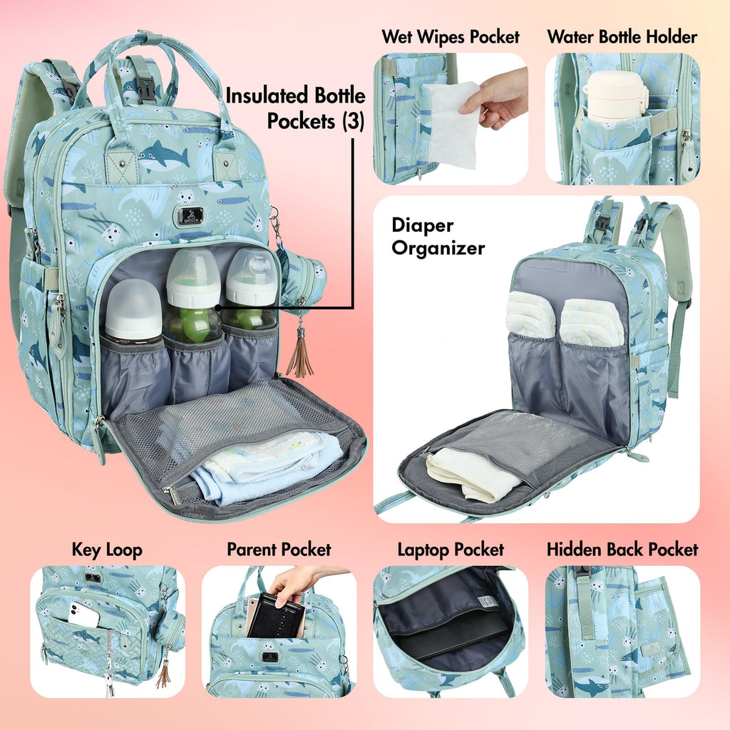Dikaslon Baby Changing Bag Backpack, Large Nappy Back Pack Multifunction Baby Bags with Portable Changing Mat, Pacifier Holder, and Stroller Straps, for Mom and Dad