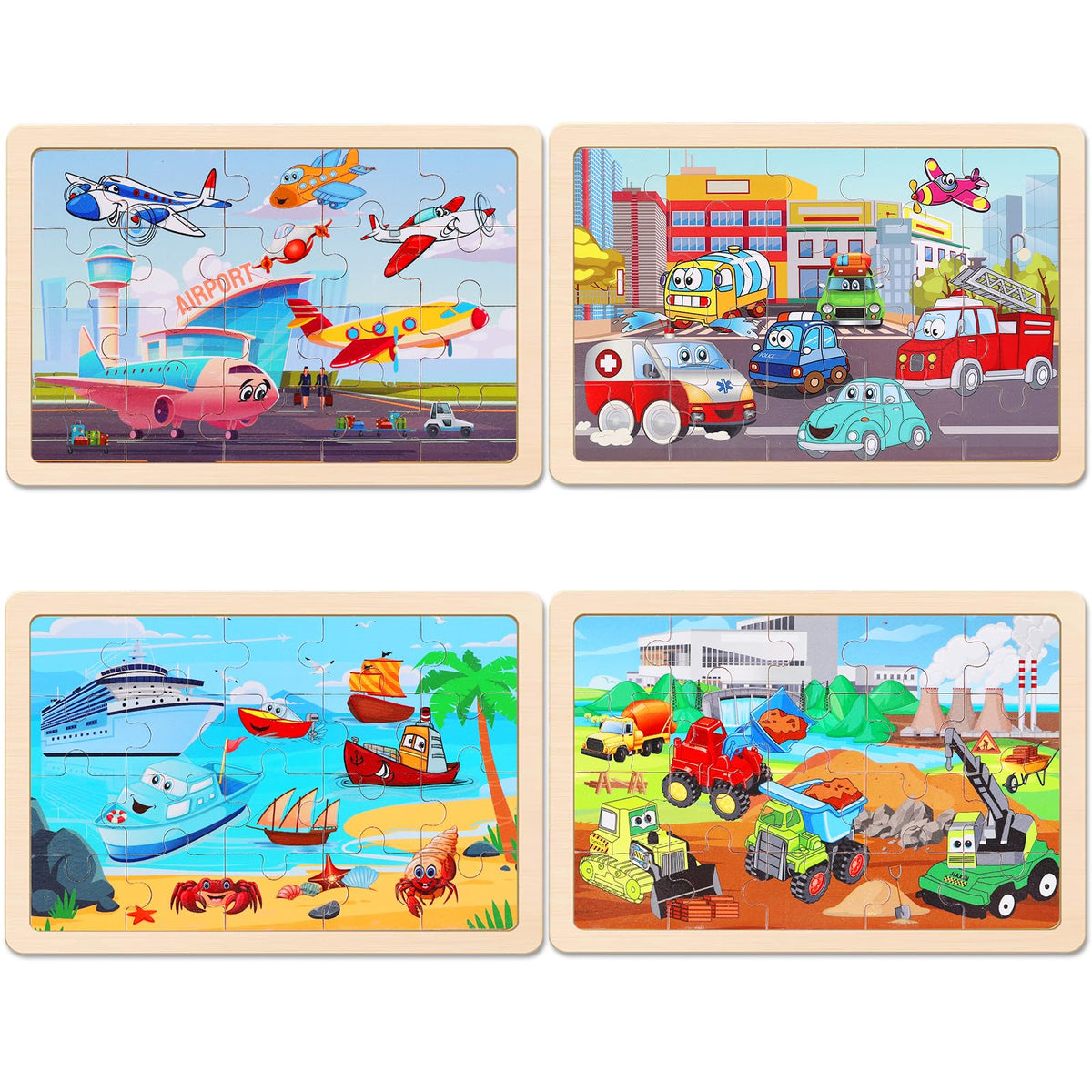 Wooden Puzzles Dinosaur Toys for Kids Ages 3-5, Set of 4 Packs with 20-Piece Wood Jigsaw Puzzles, Preschool Educational Brain Teaser Boards for Boys and Girls 3 4 5 6 Years Old
