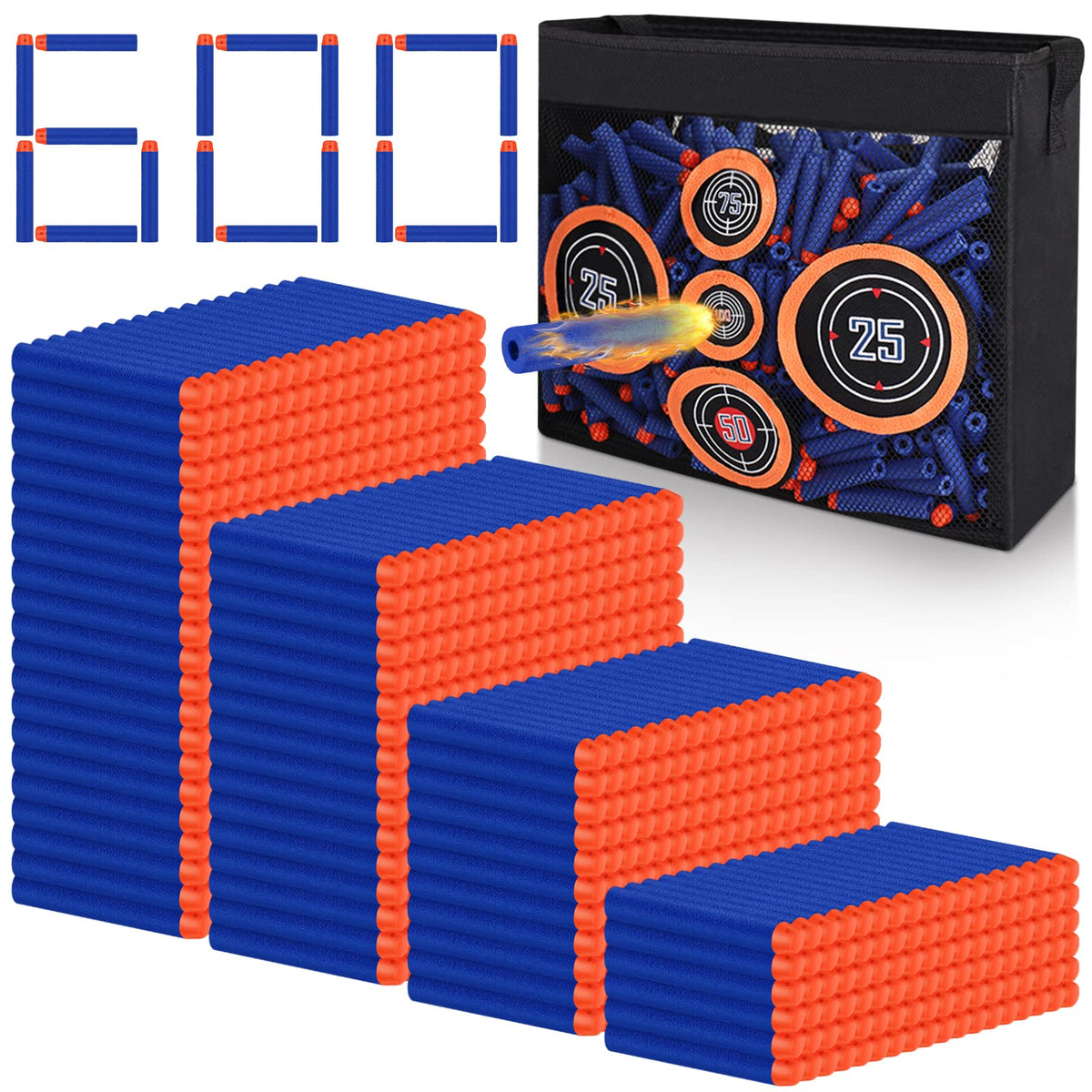 Pokiiulk Refill Darts Bullets Compatible with Nerf Guns N-Strike Elite Series, 300PCS Refill Darts Premium Foam Bullets Pack with Portable Storage Bucket