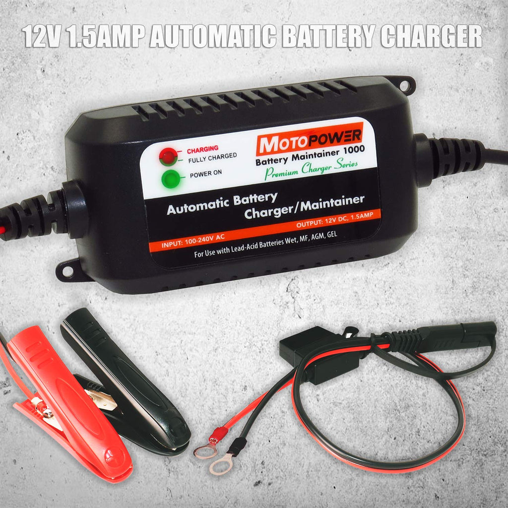 MOTOPOWER MP00205A 12V 800mA Fully Automatic Battery Charger/Maintainer - UK Plug