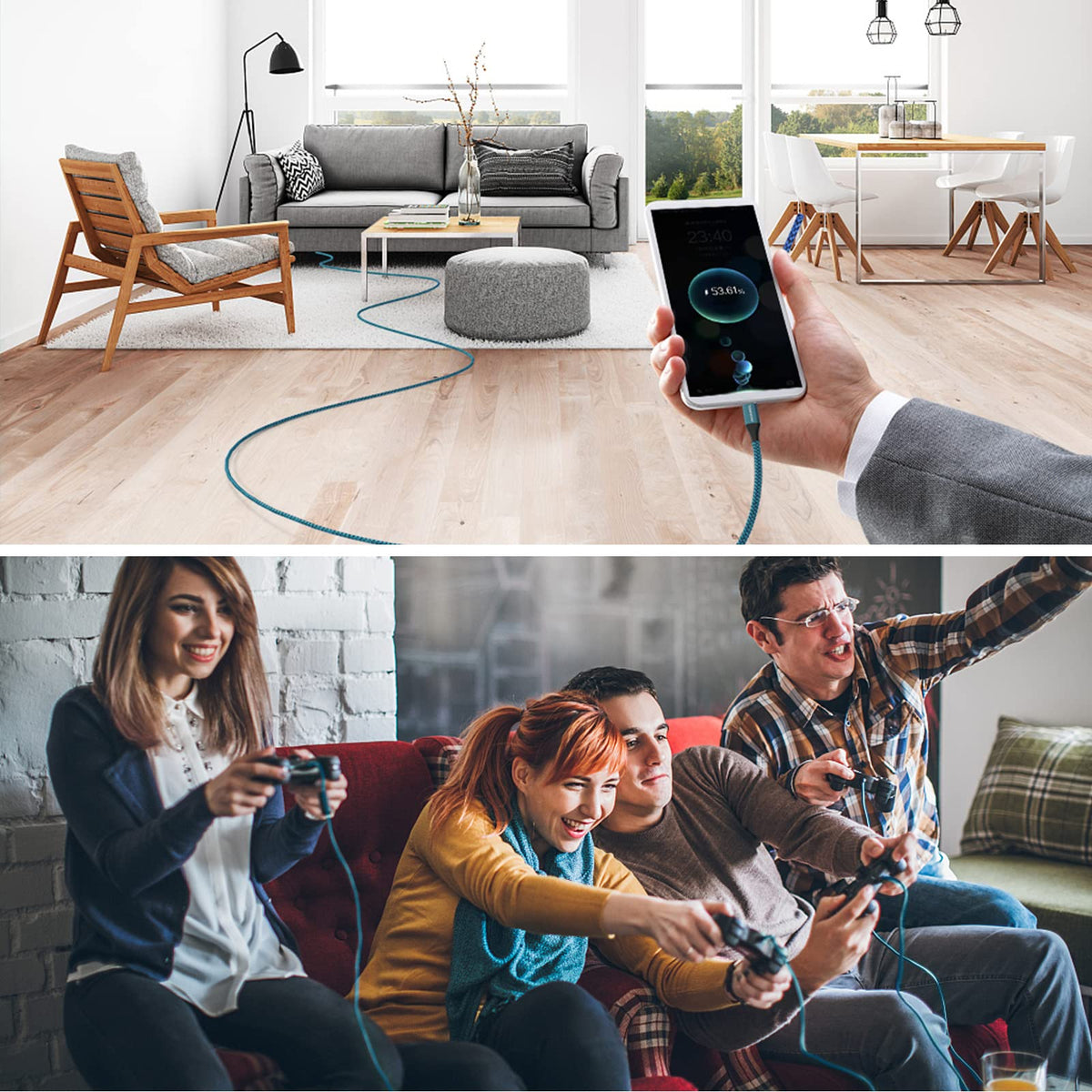 Long Micro USB Cable 10ft Android Charger Cable Durable Fast Phone Charger Cord Android Charging Cable for Samsung Galaxy S7 S6 S7 Edge S5 S2 J7 J7V J5 Note 5 4 LG G4 HTC PS4 Camera MP3(blue)