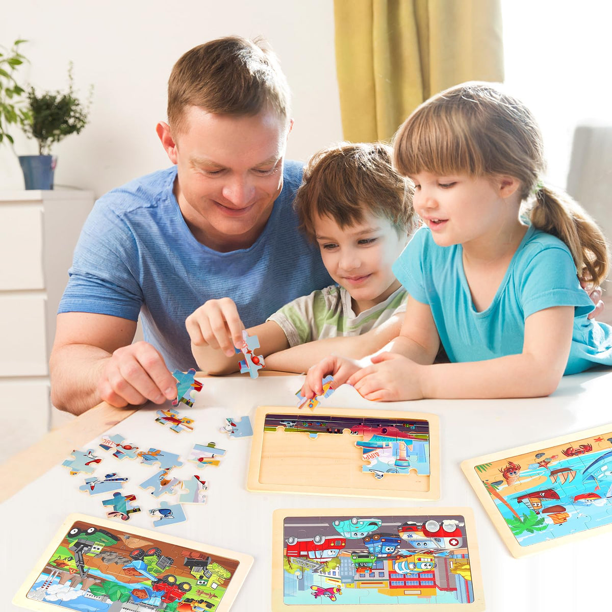 Wooden Puzzles Dinosaur Toys for Kids Ages 3-5, Set of 4 Packs with 20-Piece Wood Jigsaw Puzzles, Preschool Educational Brain Teaser Boards for Boys and Girls 3 4 5 6 Years Old