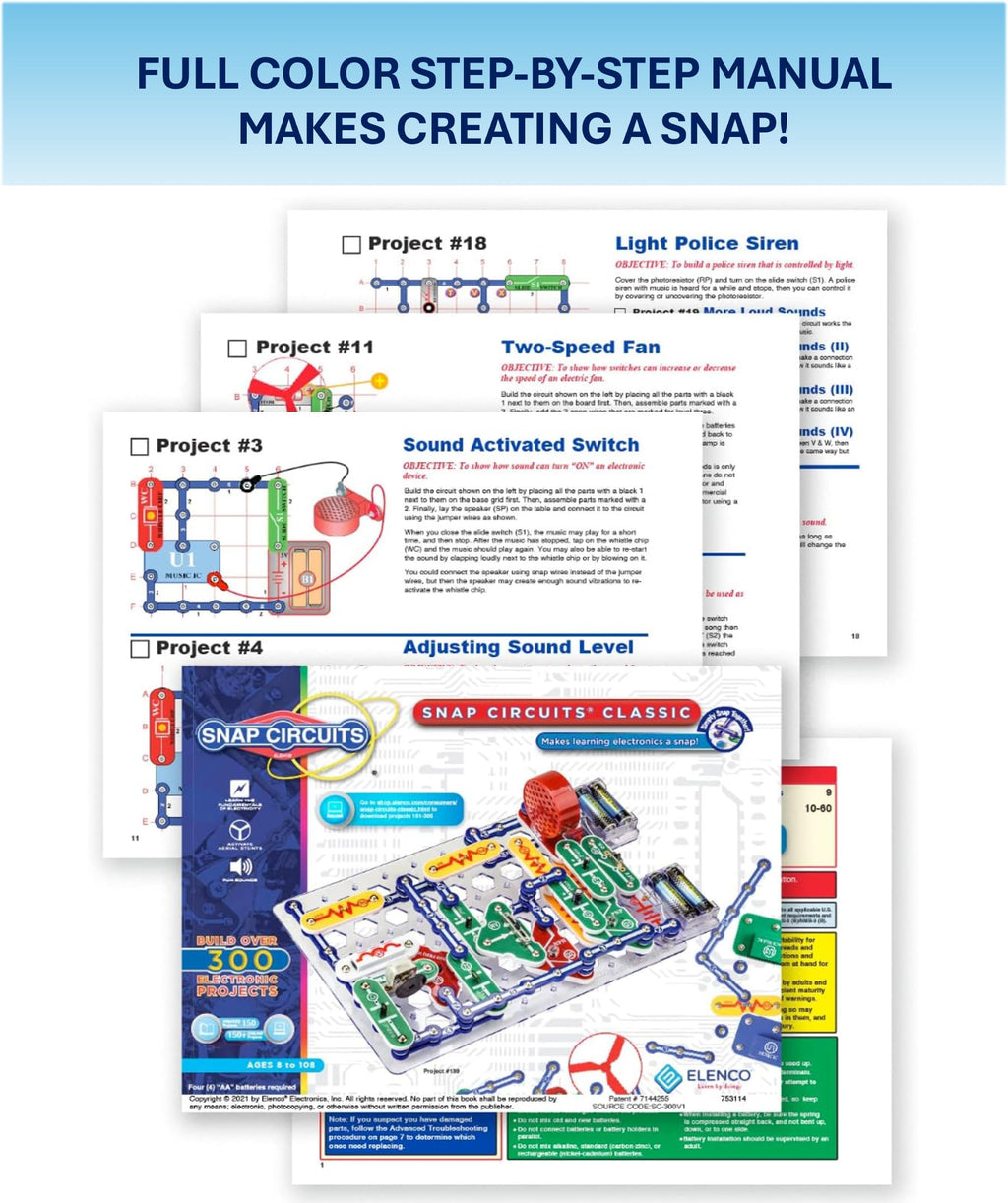 SNAP CIRCUITS Jr. SC-100 STEM Electronics Kit, 100+ Projects, Ages 8+
