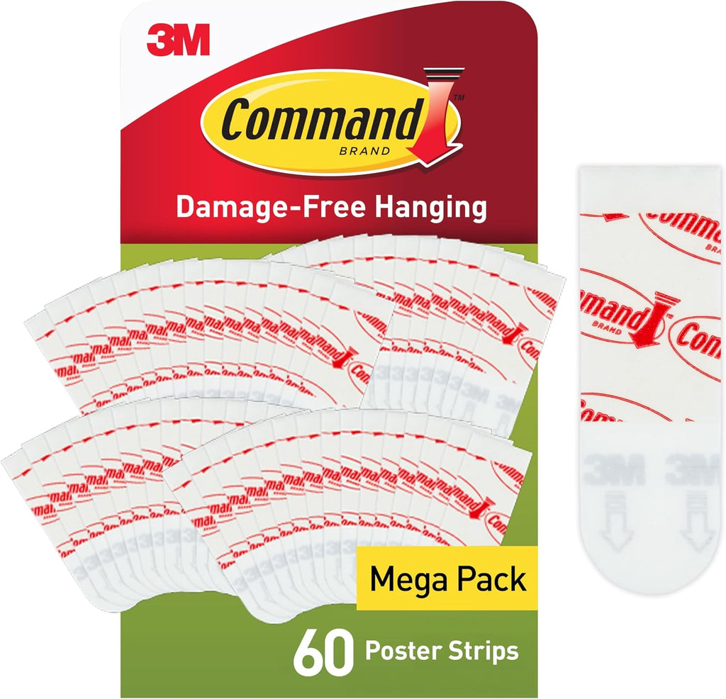 Command Poster Strips, Value Pack, 60 Adhesive Strips, White