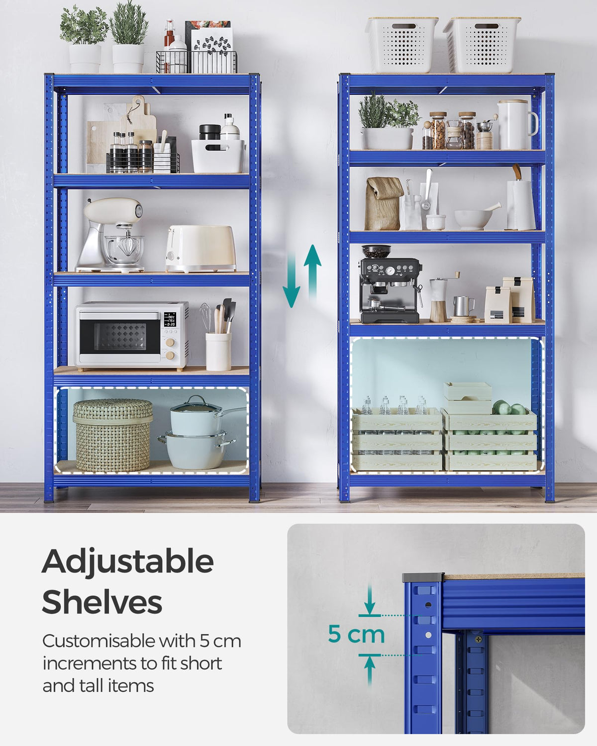SONGMICS 5-Tier Heavy-Duty Shelving Units, Set of 2, Boltless Assembly