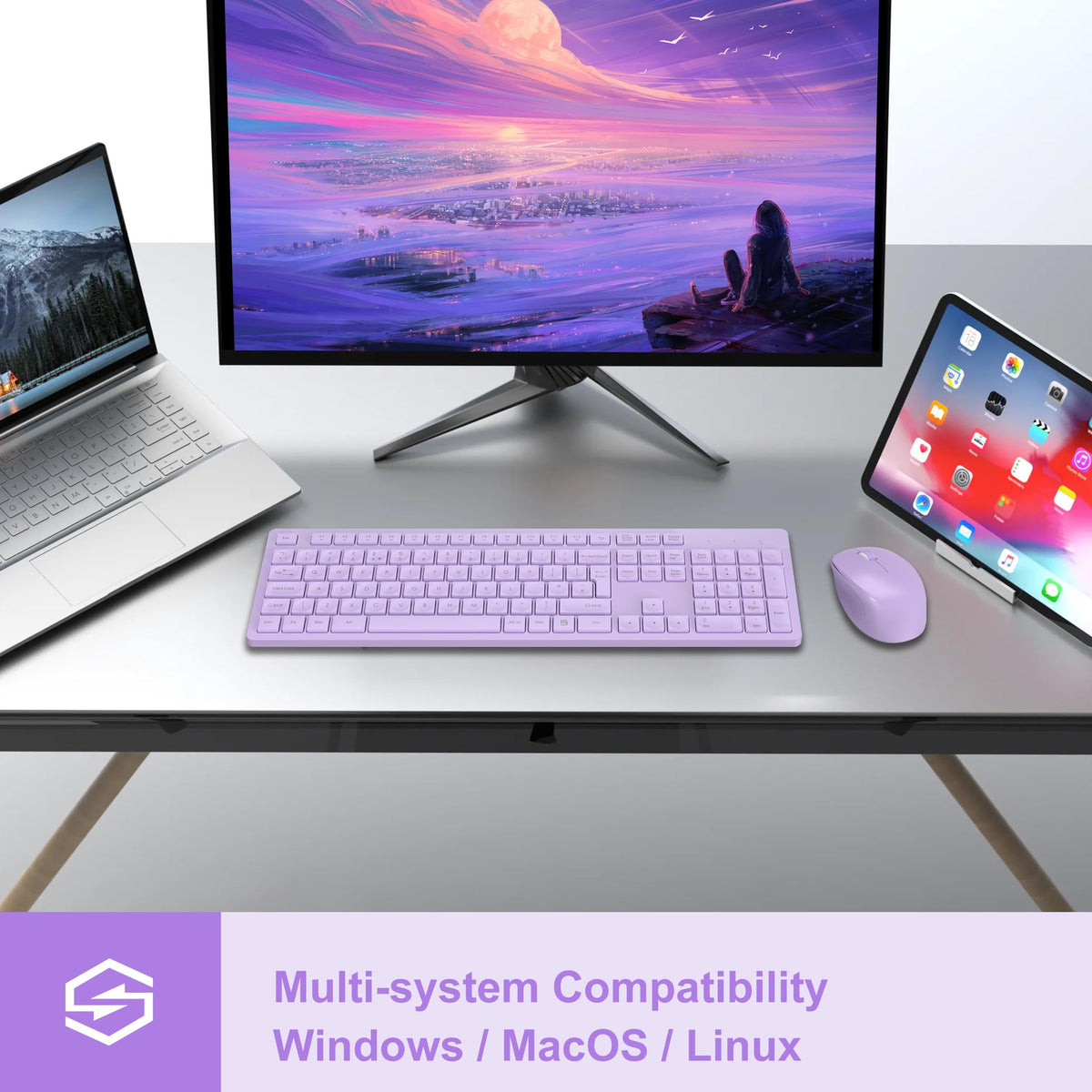 LeadsaiL Wireless Keyboard and Mouse Set, 2.4GHz USB Computer Keyboards and Mouse Combo, Ergonomic Design with 12 Multimedia Shortcuts for HP/Lenovo Laptop and Mac-Pink