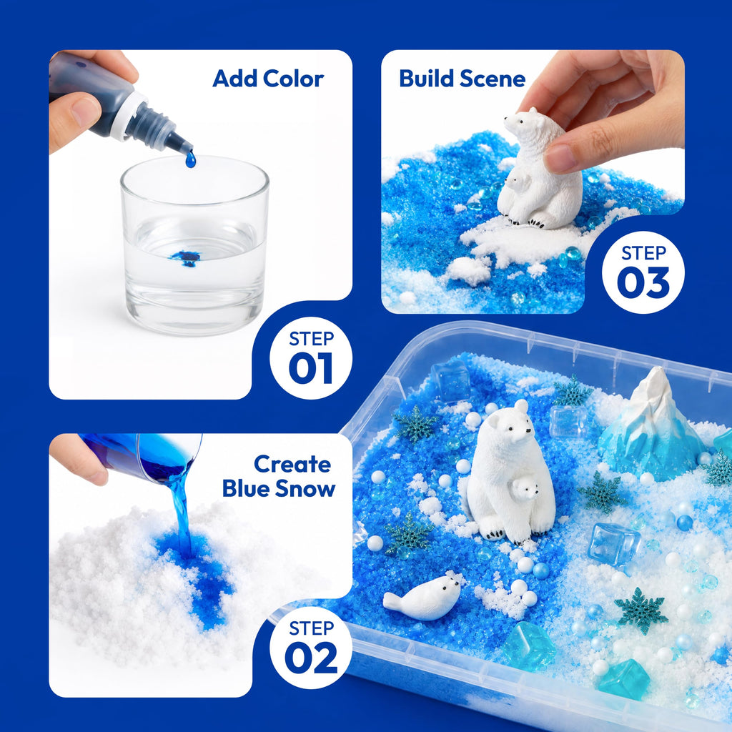 JOVA Klever Kits Construction Sensory Bin for Kids with Glow in The Dark Stones, Sandbox with Lid Castle Building kit, Preschool Learning Activities Gifts for Boys Girls Age 3+