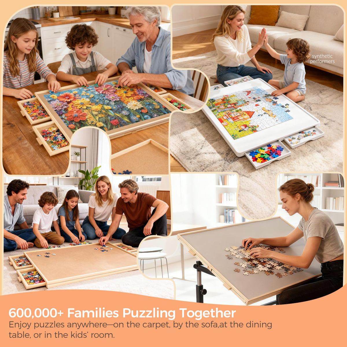 ALL4JIG 1500 Piece Rotating Puzzle Board with 4 Drawer 24.92"x33.58"Portable Wooden Jigsaw Puzzle Table for Adults,Lazy Susan Spinning Puzzle Boards Birthday Gift for mom,Surface for Bricks Building