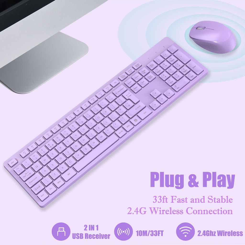 LeadsaiL Wireless Keyboard and Mouse Set, 2.4GHz USB Computer Keyboards and Mouse Combo, Ergonomic Design with 12 Multimedia Shortcuts for HP/Lenovo Laptop and Mac-Pink