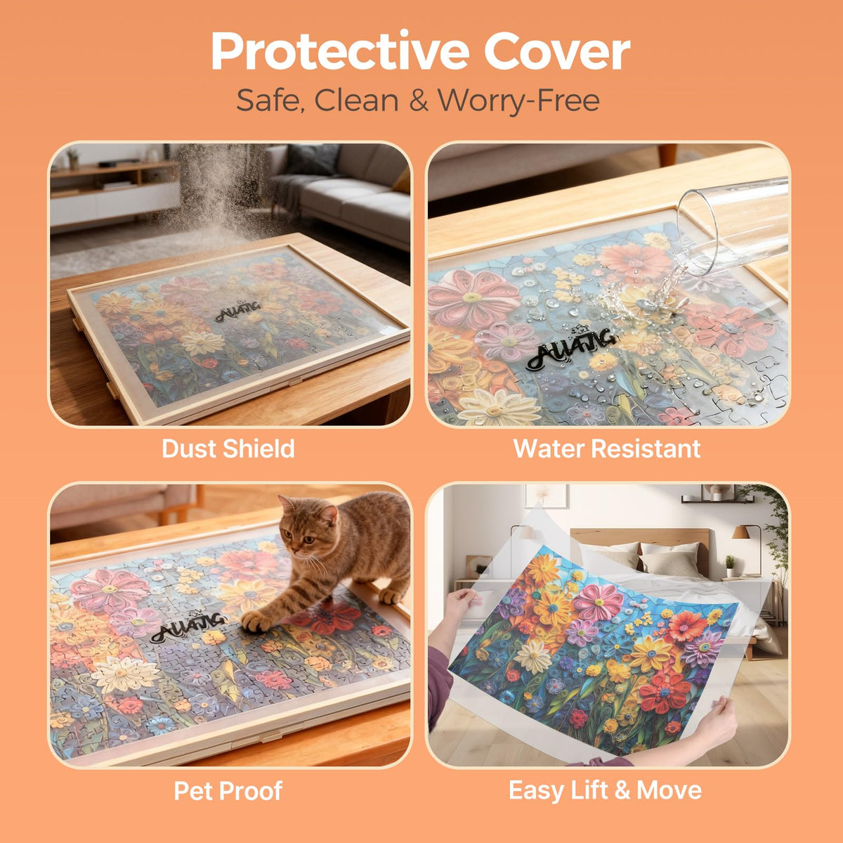 ALL4JIG 1500 Piece Rotating Puzzle Board with 4 Drawer 24.92"x33.58"Portable Wooden Jigsaw Puzzle Table for Adults,Lazy Susan Spinning Puzzle Boards Birthday Gift for mom,Surface for Bricks Building