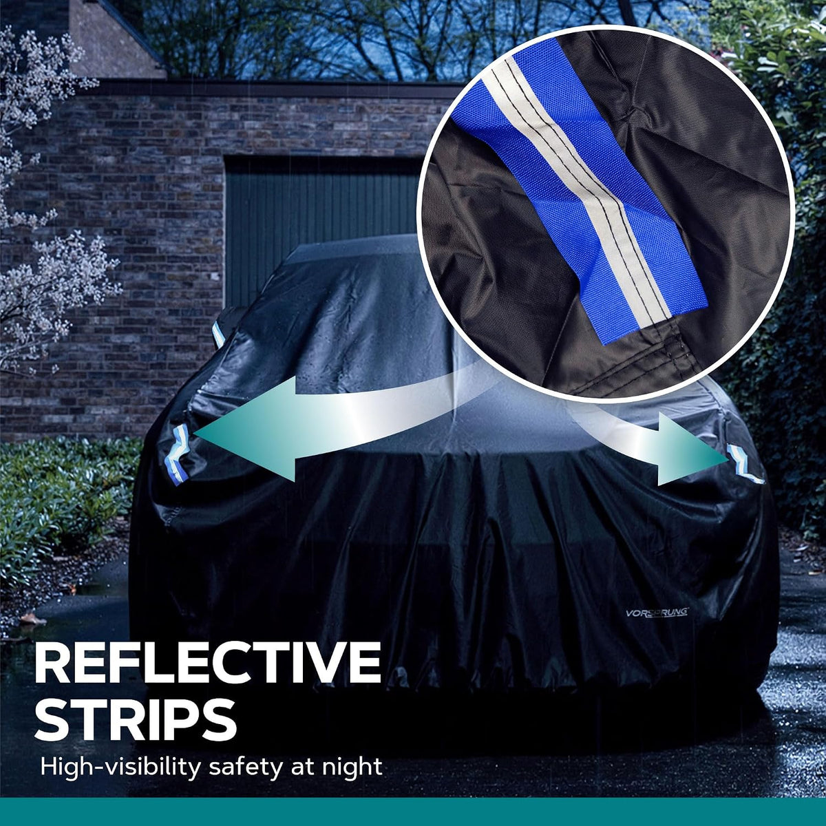 VORSPRUNG® Universal Car Cover(4 Sizes)| Driver Side Zip | Waterproof All Weather| Snow/Sun/Wind Proof |UV Protection Outdoor | Full Fitted |Length 487-530cm | Large Saloons, Executive & Estate Cars