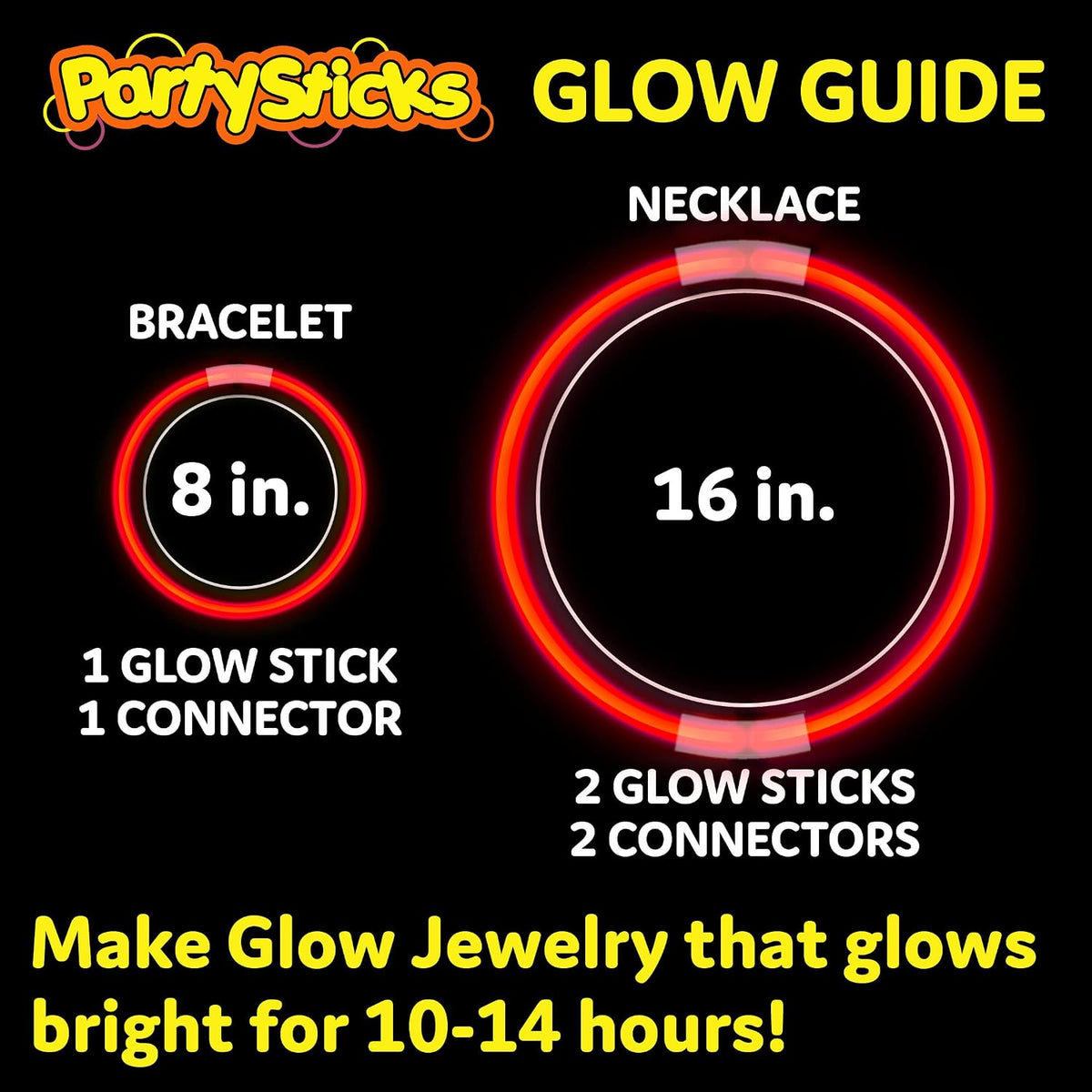 PartySticks Glow Sticks Halloween Party Supplies 100pk - 8 Inch Glow in the Dark Light Up Sticks Party Favors, Glow Party Decorations, Neon Party Glow Necklaces and Glow Bracelets with Connectors