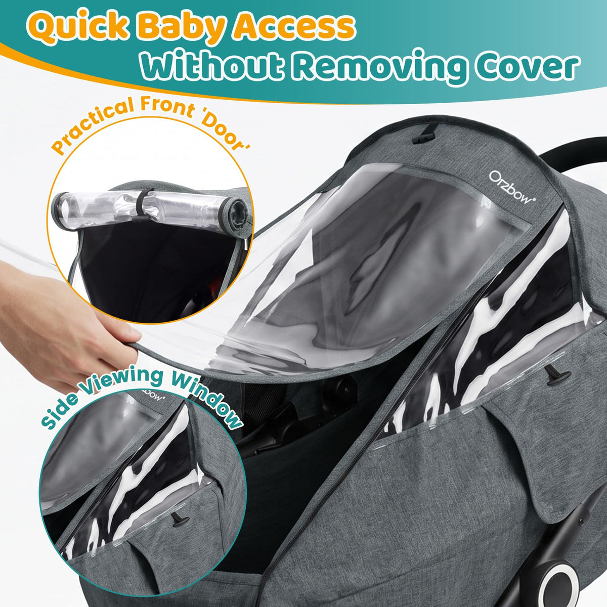 Orzbow Rain Cover for Pram, Large Viewing Window for Easy Access, Clear