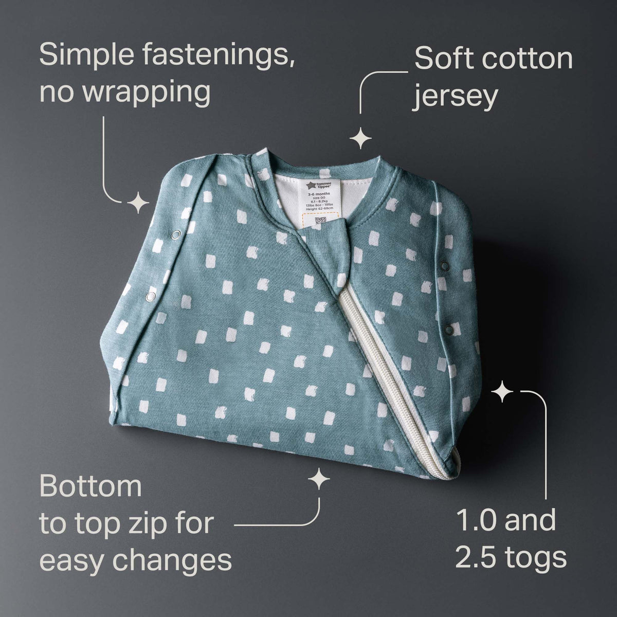 Tommee Tippee Baby Sleeping Bag for Newborns, The Original Grobag Swaddle Bag, Hip-Healthy Design, Soft Bamboo-Rich Fabric, 0-3m