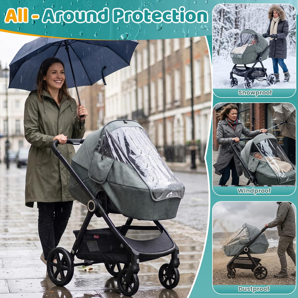 Orzbow Rain Cover for Pram, Large Viewing Window for Easy Access, Clear