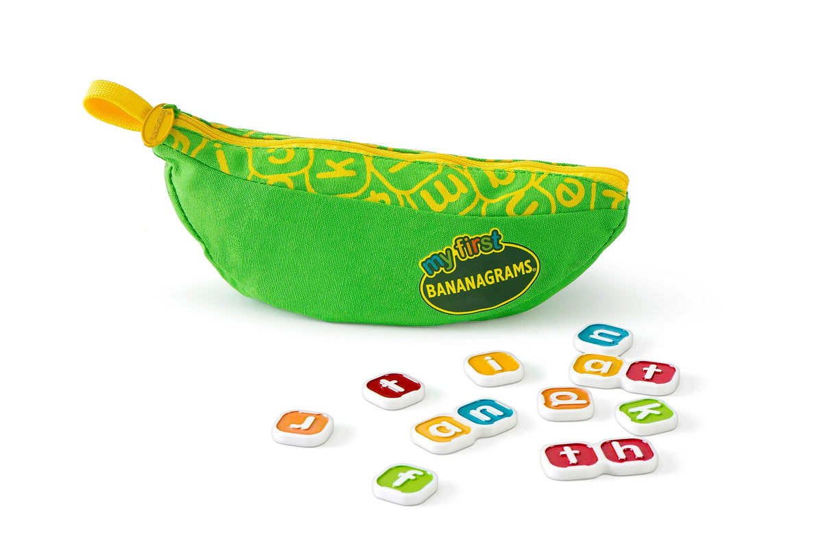 Bananagrams Classic Word Game, 144 Tiles in Banana Pouch, Travel Game