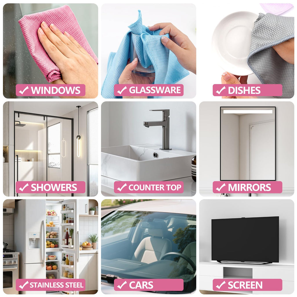 Magic Window Cleaning Cloth Fish Scale Streak Free Cloths – Pack of 6 Towels for Glass Mirrors Mix