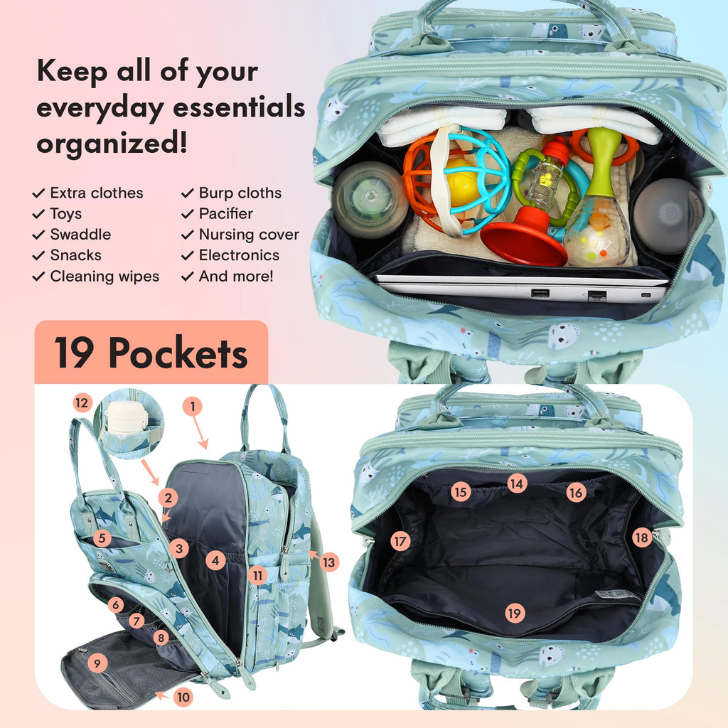 Dikaslon Baby Changing Bag Backpack, Large Nappy Back Pack Multifunction Baby Bags with Portable Changing Mat, Pacifier Holder, and Stroller Straps, for Mom and Dad