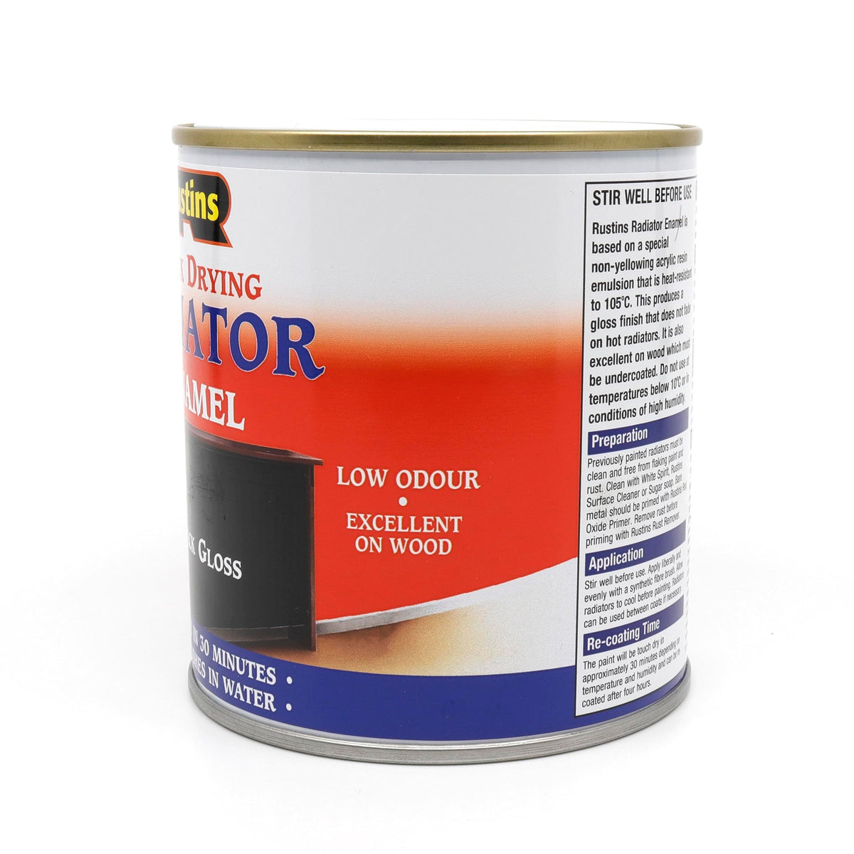 RUSTINS Quick Drying Radiator Enamel Satin - Black 250ml – Durable, Long-Lasting Finish for Radiators That Stands the Test of Time