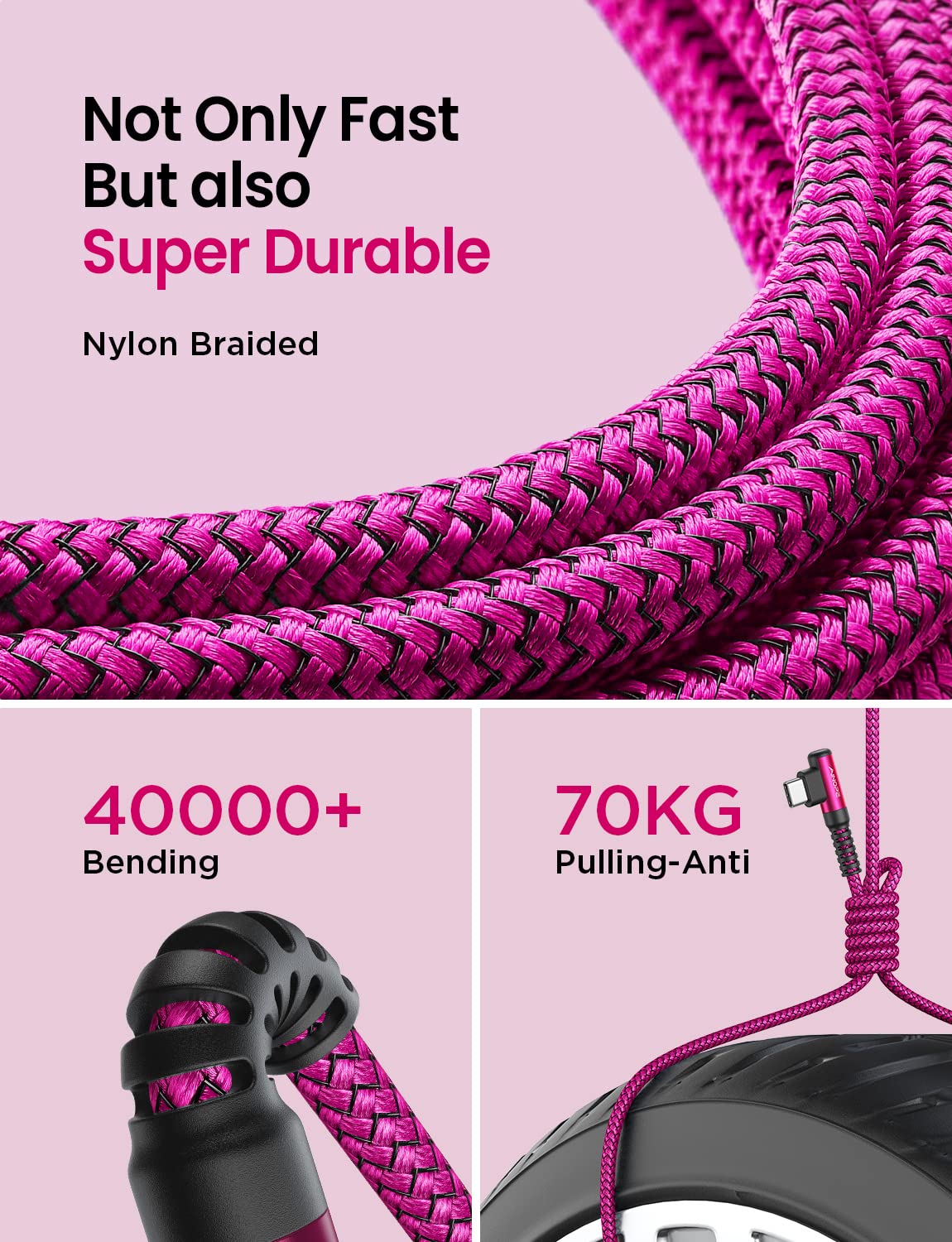 AINOPE 2-Pack 0.5ft USB C Cable, 3.1A Fast Charging, Right Angle, Durable Nylon Braided, Compatible with Galaxy S22 S21 Plus S20, Note 10 9 LG, Type C Charger
