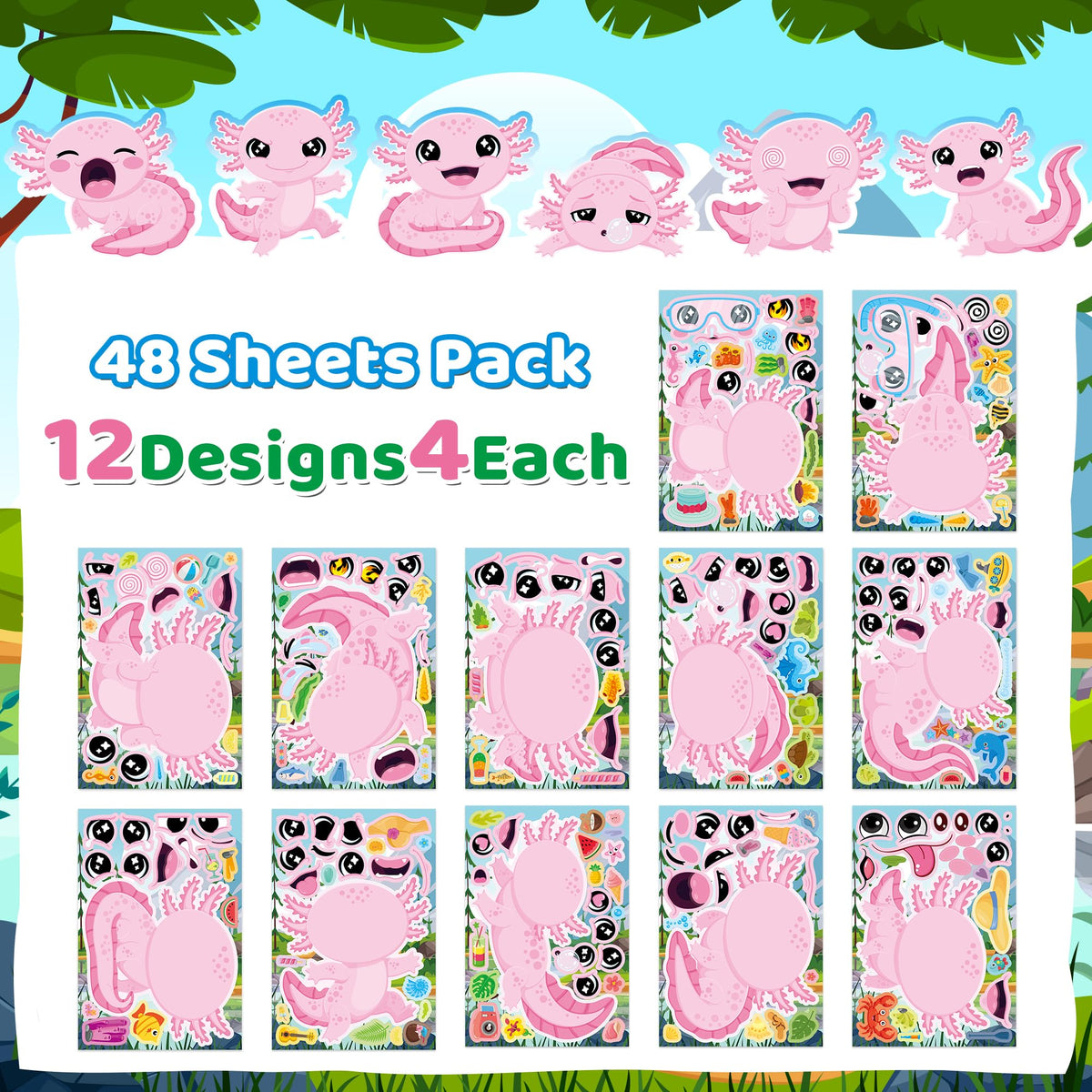 48 Sheets Pumpkin Face Stickers Kids Halloween Party Favors Crafts