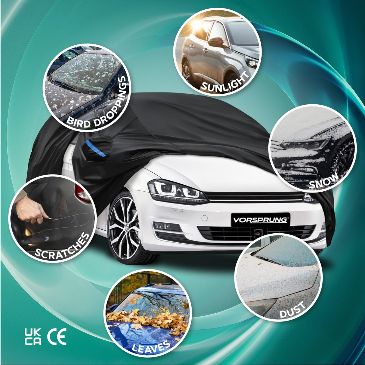 VORSPRUNG® Universal Car Cover(4 Sizes)| Driver Side Zip | Waterproof All Weather| Snow/Sun/Wind Proof |UV Protection Outdoor | Full Fitted |Length 487-530cm | Large Saloons, Executive & Estate Cars