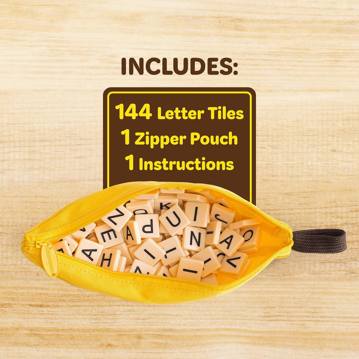 Bananagrams Classic Word Game, 144 Tiles in Banana Pouch, Travel Game