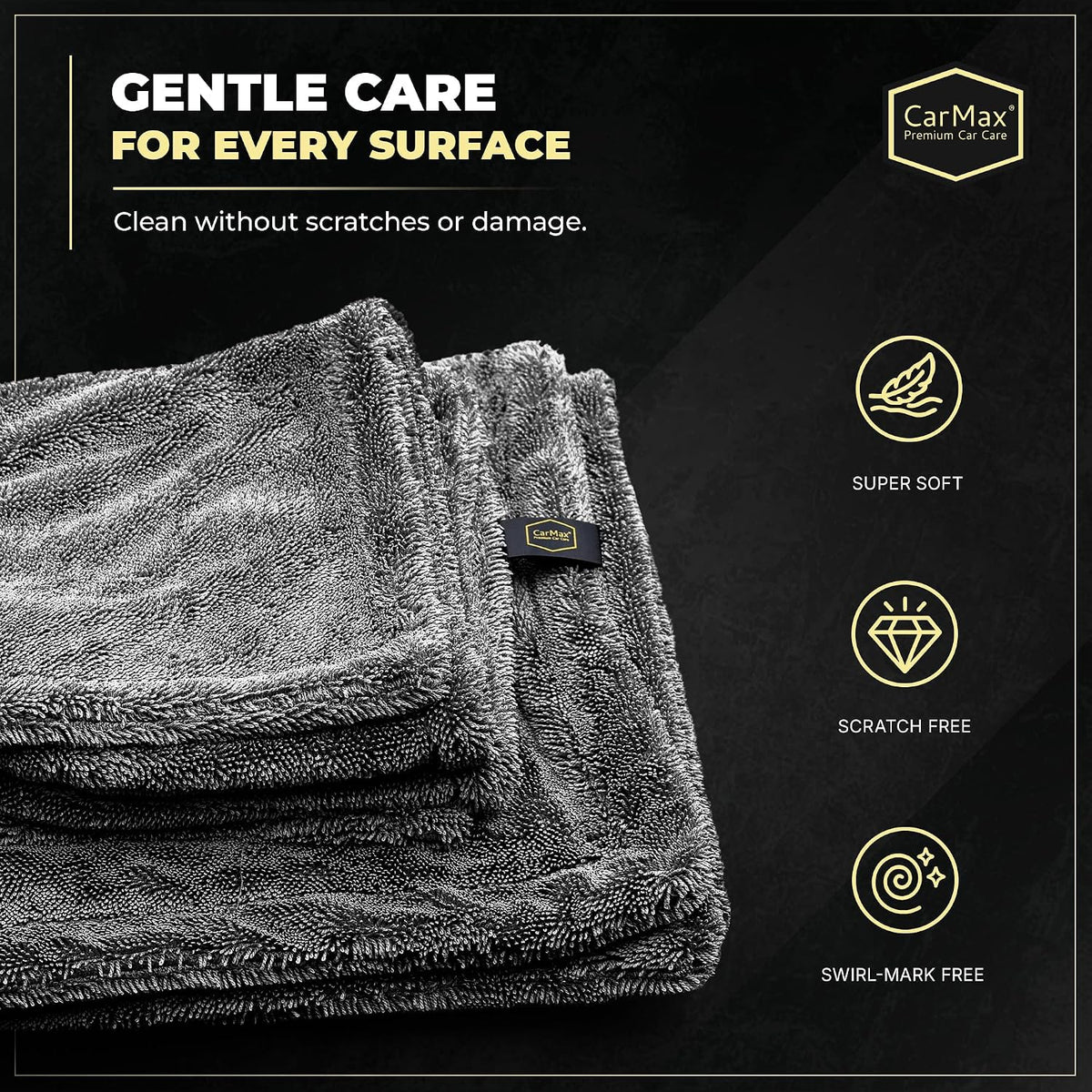 CarMax® - Original XXL Twisted Loop Car Drying Towel - Double-Sided - 90cm x 60cm 1400gsm Microfibre for fast streak-free drying and detailing