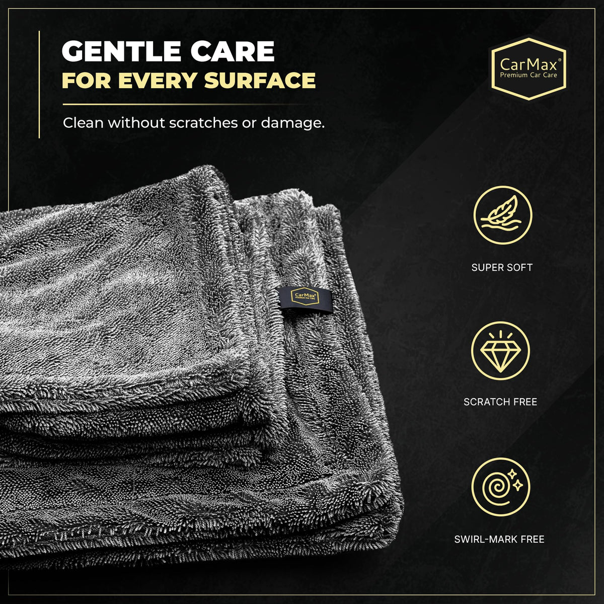 CarMax® - Original XXL Twisted Loop Car Drying Towel - Double-Sided - 90cm x 60cm 1400gsm Microfibre for fast streak-free drying and detailing