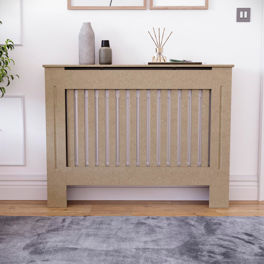 Vida Designs Chelsea Radiator Cover White - Medium - Modern Vertical Slat Design For Optimal Heat Circulation - H82xW111xD19cm - Painted MDF Cabinet Ideal For Living Room & Hallway