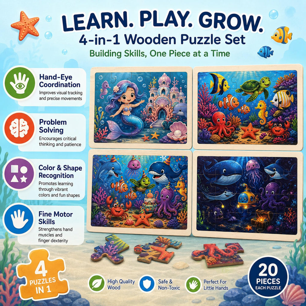 Wooden Puzzles Dinosaur Toys for Kids Ages 3-5, Set of 4 Packs with 20-Piece Wood Jigsaw Puzzles, Preschool Educational Brain Teaser Boards for Boys and Girls 3 4 5 6 Years Old