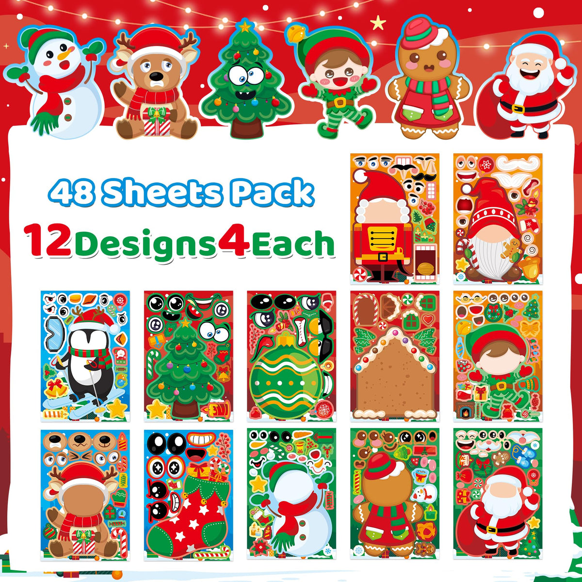 48 Sheets Pumpkin Face Stickers Kids Halloween Party Favors Crafts