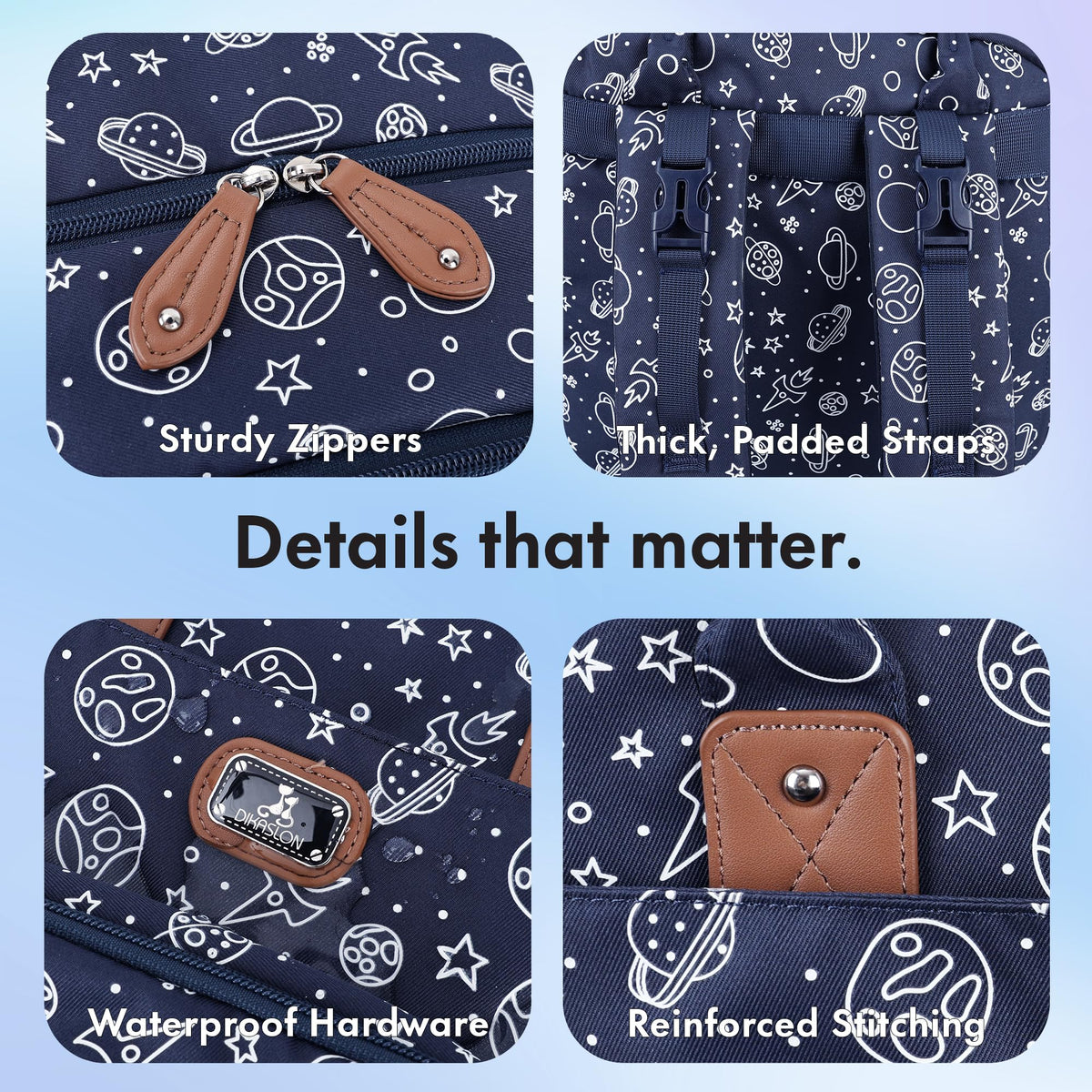 Dikaslon Baby Changing Bag Backpack, Large Nappy Back Pack Multifunction Baby Bags with Portable Changing Mat, Pacifier Holder, and Stroller Straps, for Mom and Dad