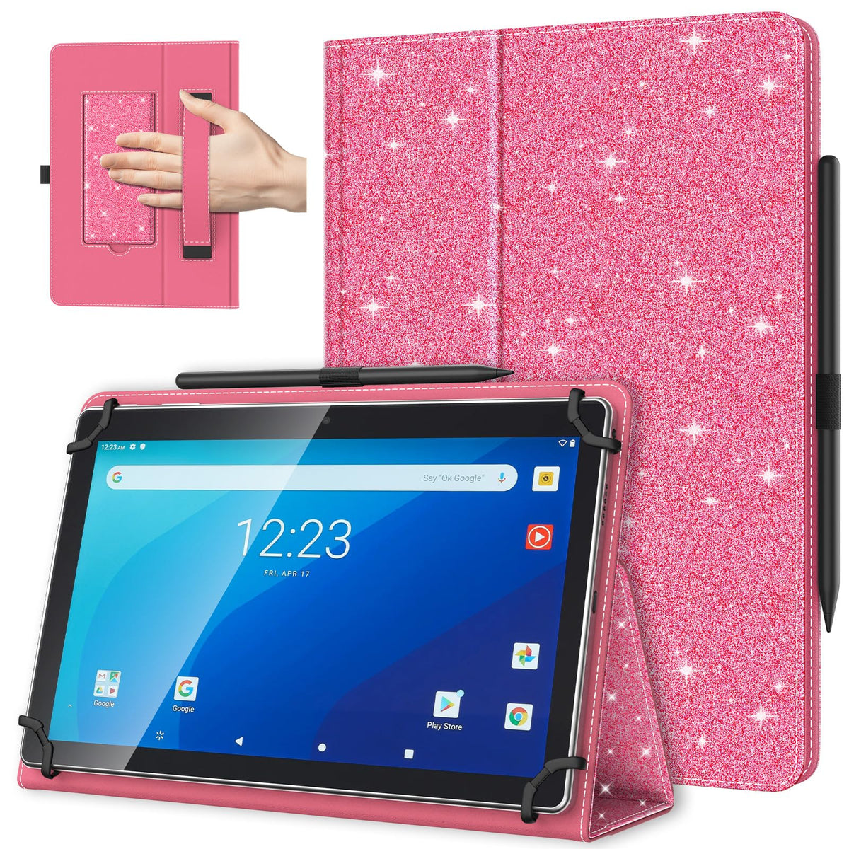 TiMOVO Universal Case for 10.1 Inch Android Tablet, Flowers on Purple