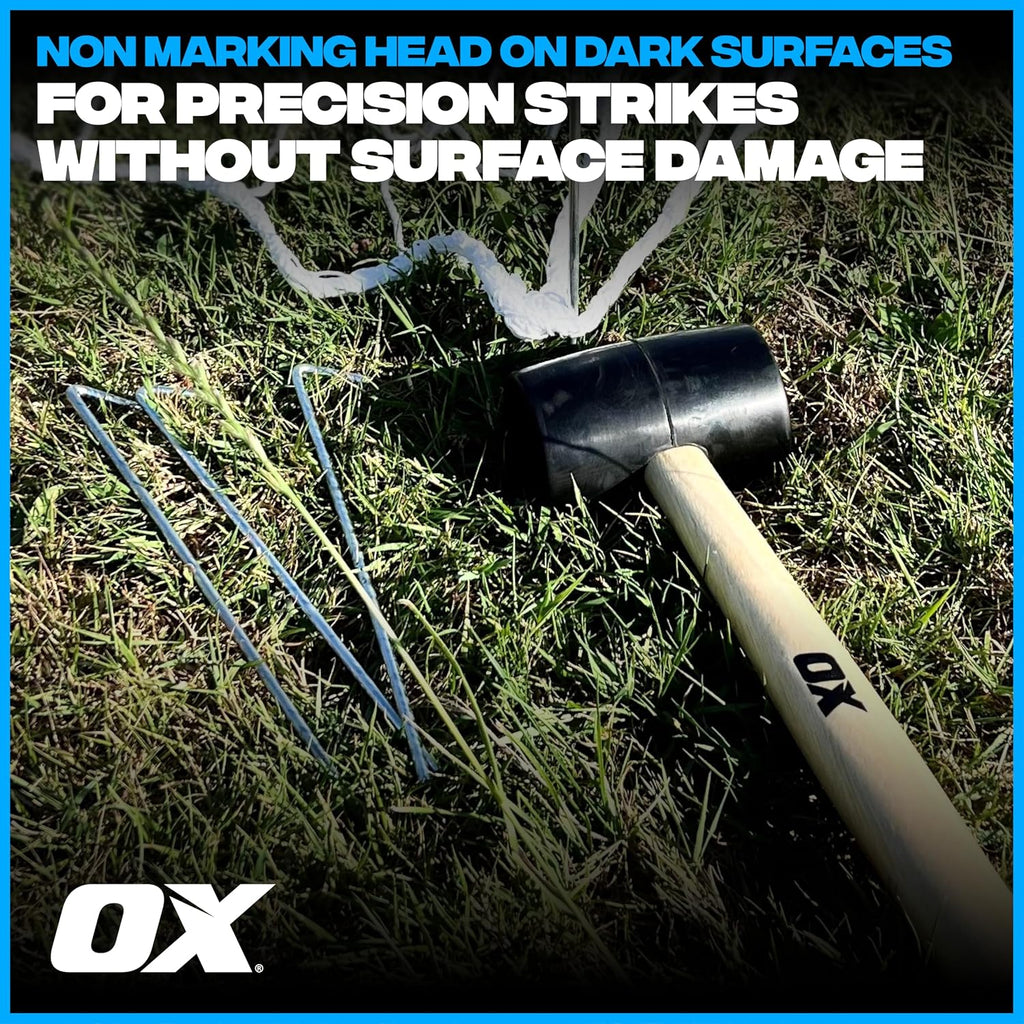 OX Trade Black Rubber Mallet 16oz / 450g, Non-Marking Hammer, Wooden Handle