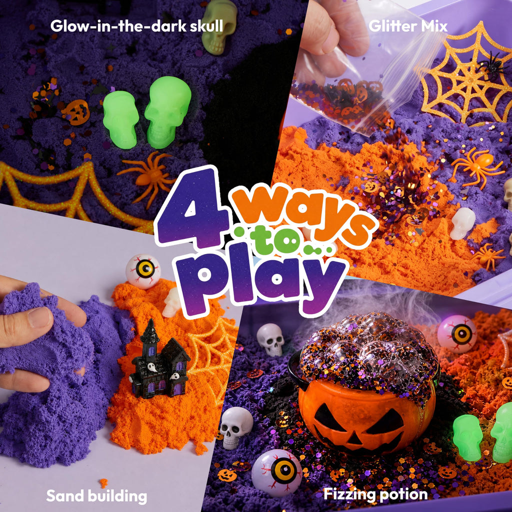 JOVA Klever Kits Construction Sensory Bin for Kids with Glow in The Dark Stones, Sandbox with Lid Castle Building kit, Preschool Learning Activities Gifts for Boys Girls Age 3+