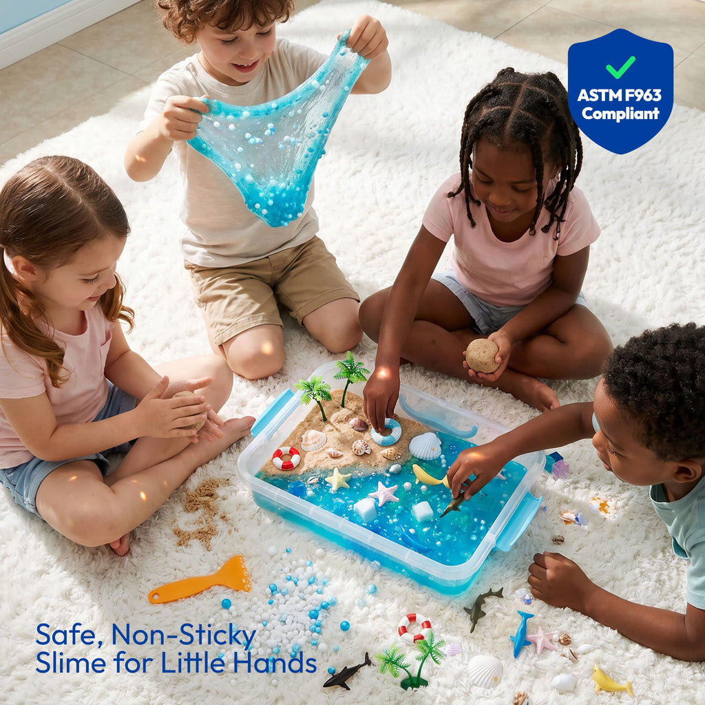 JOVA Klever Kits Construction Sensory Bin for Kids with Glow in The Dark Stones, Sandbox with Lid Castle Building kit, Preschool Learning Activities Gifts for Boys Girls Age 3+